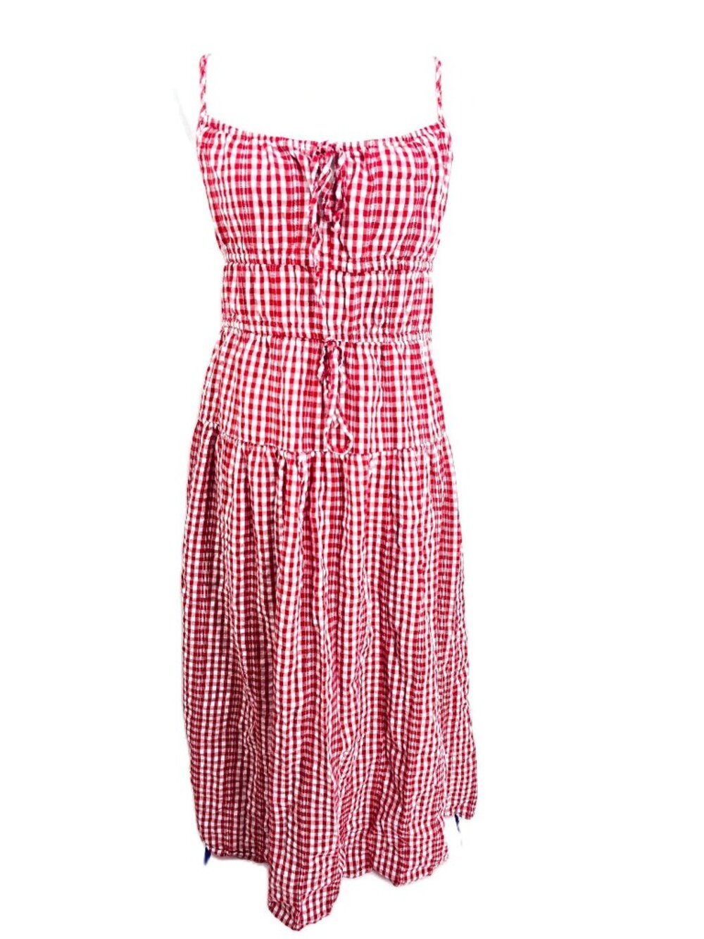 Sim & Sam Red White Gingham Knot Front Pleated Maxi Picnic Dress Woman XL